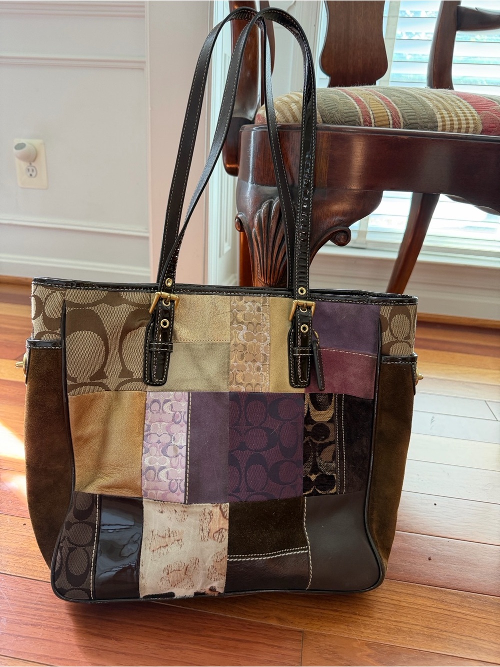 Coach Vintage Patchwork Tote in Brown and Purple Accents